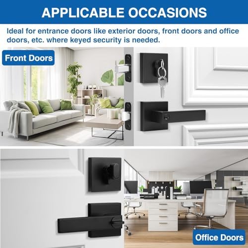 Sopoby Flat Black Door Handles Deadbolt Combo Pack