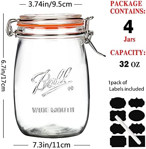 Wide Mouth Glass Jars 32oz x4 Set