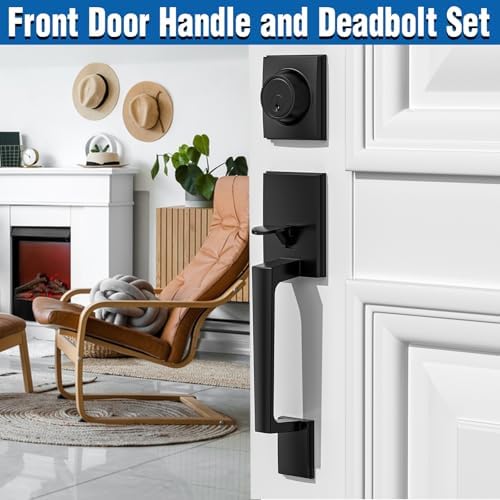 Matte Black Front Door Handles Deadbolt Set