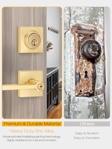 EHomeware Gold Door Handleset Satin Brass Reversible for RightLeft Doors