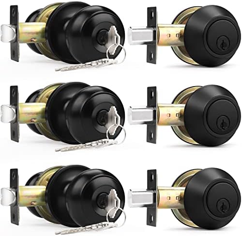 Probrico Entry Door Knobs and Deadbolt Set 3-Pack Flat Black
