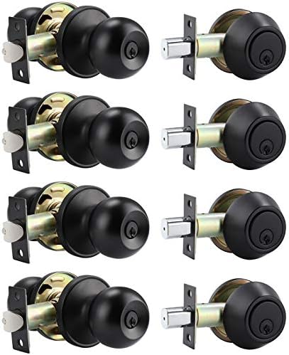 Versatile 4-Pack Door Knob Deadbolt Set with Black Finish