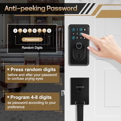 Feikeir Fingerprint Keypad Door Lock with Handle Set Reversible Matte Black
