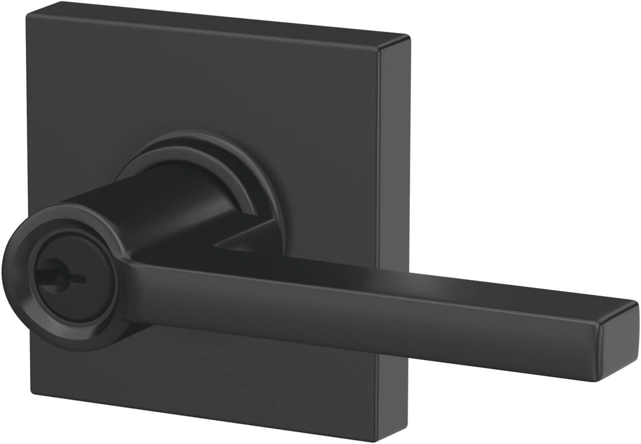 Schlag Door Lever with Collins Trim Matte Black