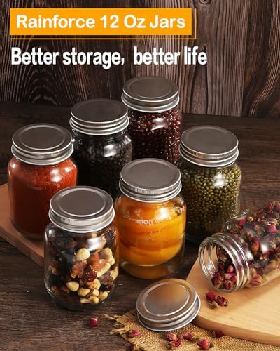 Premium 12oz Glass Jars with lids for Canning Storage