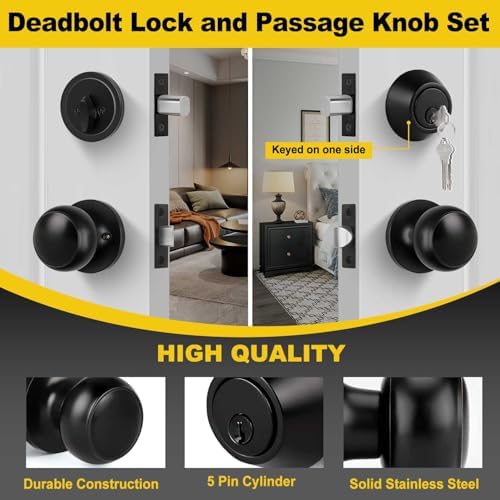 CML Hardware Deadbolt Door Lock and Passage Knob Set