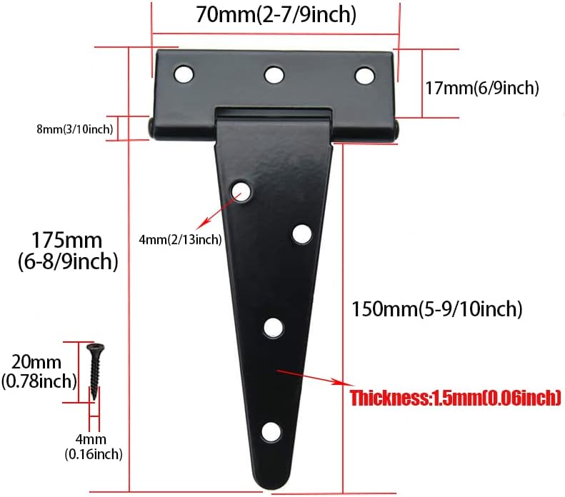 Rustproof 4-Inch T Strap Door Hinges for Barns Yards