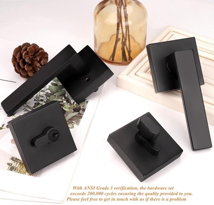 Probrico Flat Black Passage Door Lever Single Cylinder Deadbolt Combo Set