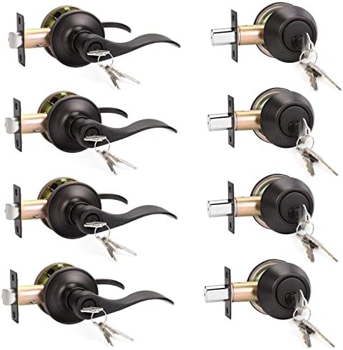 KNOBWELL 4-Pack Keyed Alike Door Lever Handle Set