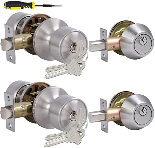 2 Set Keyed Alike Entry Door Knobs Deadbolt Lock Set