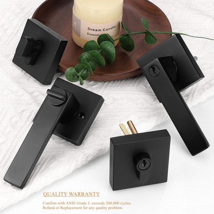 Probrico Square Keyed Entry Levers and Single Cylinder Deadbolts Combo