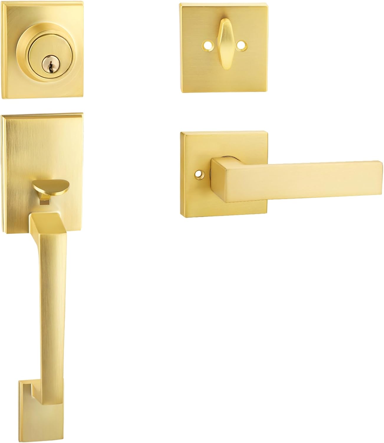 Secure Stylish Front Door Handle Set SATIN BRASS FINISH