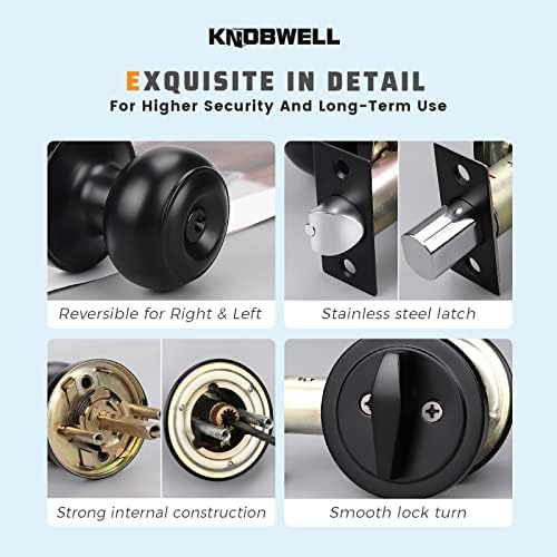 KNOBWELL Entry Door Knob and Deadbolt Lock Set Matte Black