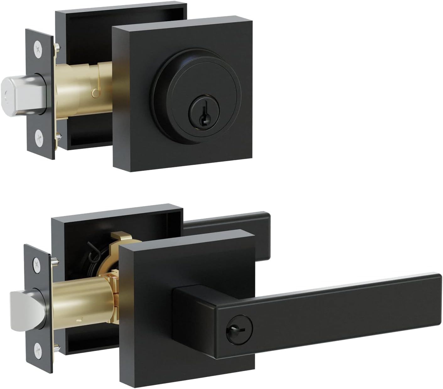 Entry Door Handle and Single Cylinder Deadbolt Combo with Matte Black finish