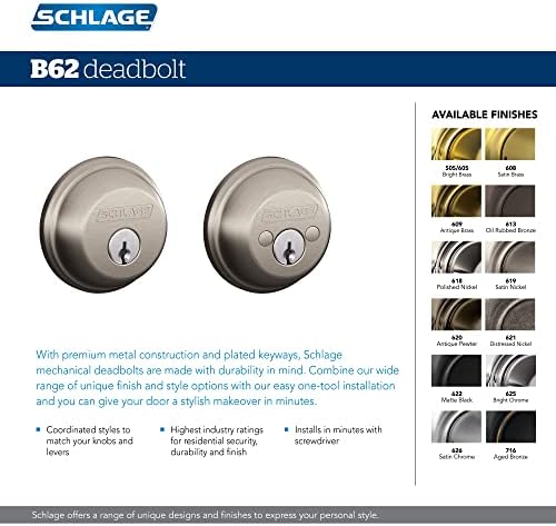 Schlage Deadbolt B62N622 Matte Black