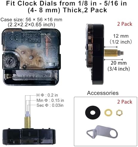 2-Pack Clock Movement Mechanism with 4 Short Clock Hands Kit