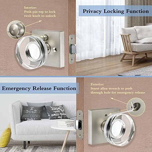 Safety First Glass Door Knobs - Emergency Release with Satin Nickel