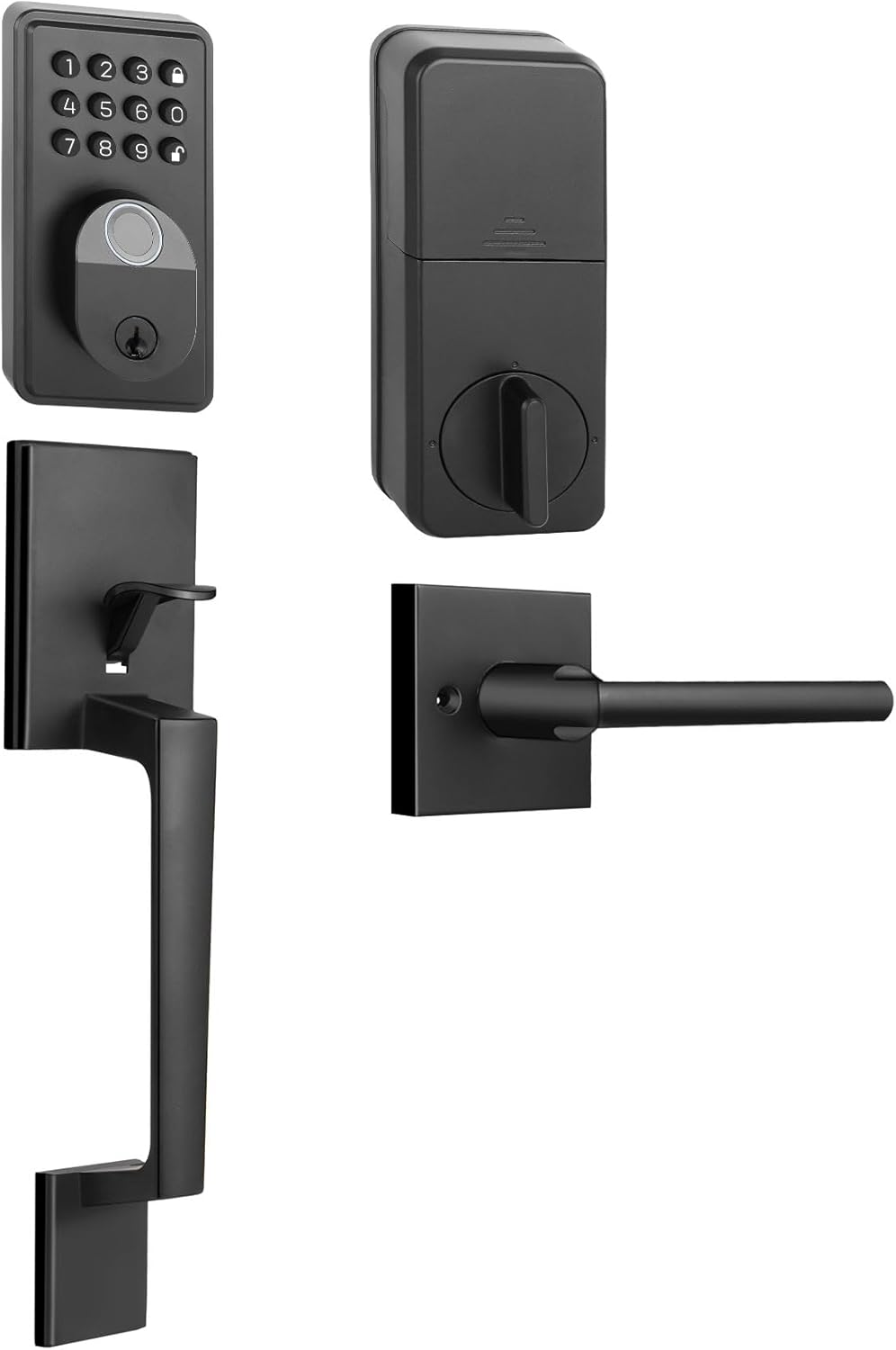 Feikeir Fingerprint Keypad Door Lock with Handle Set Reversible Matte Black