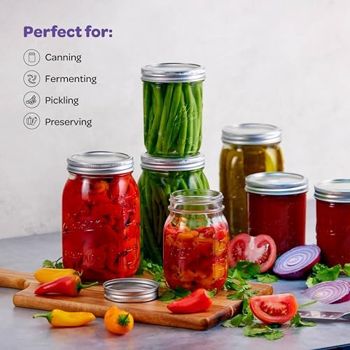SEWANTA Wide Mouth Mason Jars 16 oz 5 Pack - Canning Pickling Preserving Sets