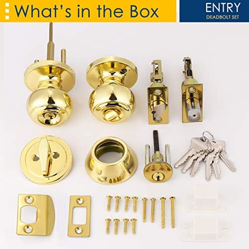 4-Pack Polished Brass Keyed Entry Door Knob Deadbolt Set