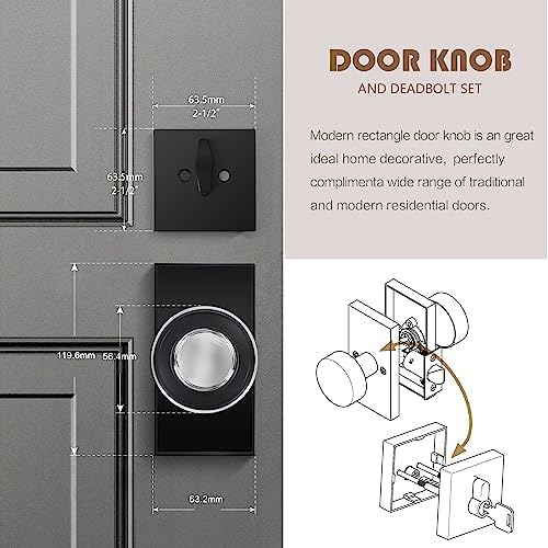 Sleek Glass Crystal Door Knobs with Deadbolt Set - Matte Black