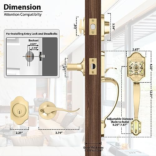 Haidms Gold Front Door Handle and Deadbolt Set