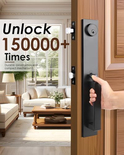 Modern Matte Black Front Door Handle Set with Deadbolt