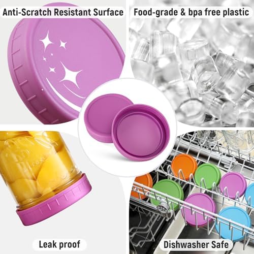 10 Wide Regular Mouth Mason Jar Lids - Set of 20 - Leakproof Dishwasher Safe