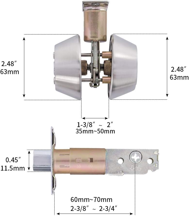 Double Keyed Deadbolt Lock PrivacyPassage Satin Stainless Steel Silver