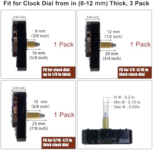 3-Piece Silent Clock Mechanism Kit with Different Shaft Sizes