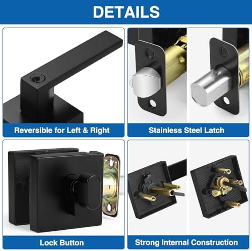 Sopoby Flat Black Door Handles Deadbolt Combo Pack