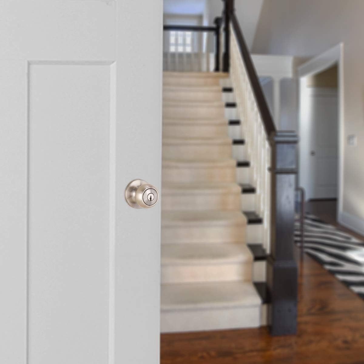 Amazon Basics Exterior Door Knob With Lock Satin Nickel Coastal Style