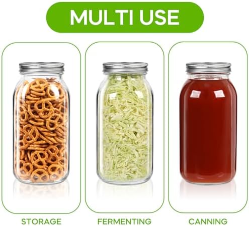 3-Pack wide mouth mason jars for canning storing 64 oz with lids bands Durable leakproof