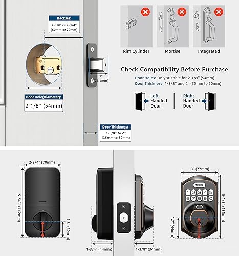 Quick-Install Fingerprint Door Lock - Oil-Rubbed Bronze