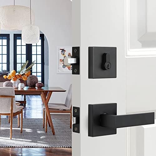 Durable Matte Black Front Door Lock Set with Deadbolt Lever