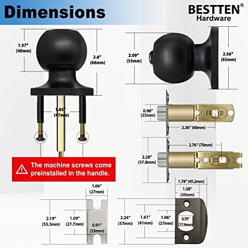BESTTEN 2-Piece Door Knob Set Matte Black