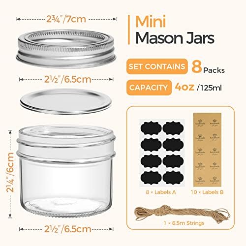 ComSaf Mini Mason Jars Set of 8 - Compact Durable