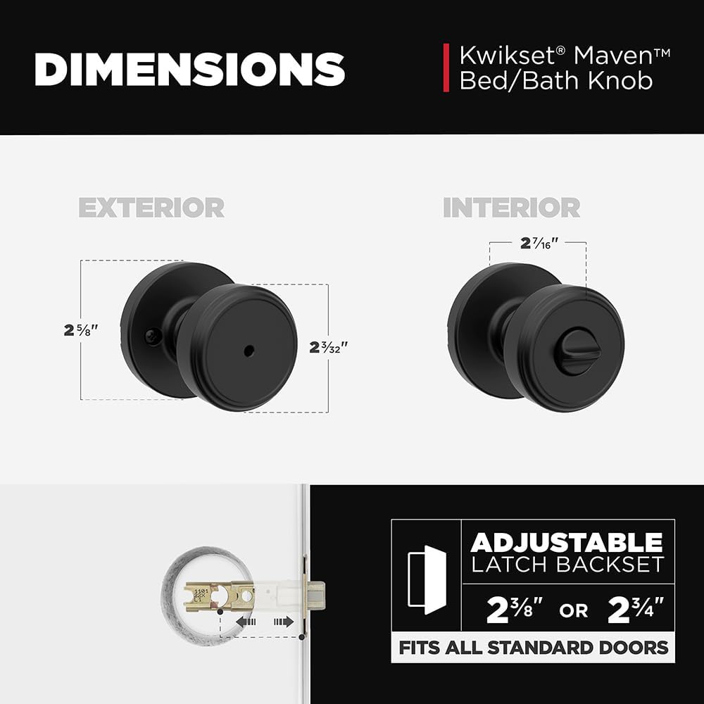 Kwikset Maven Interior Privacy Doorknob with Easy Setup and Smooth Release