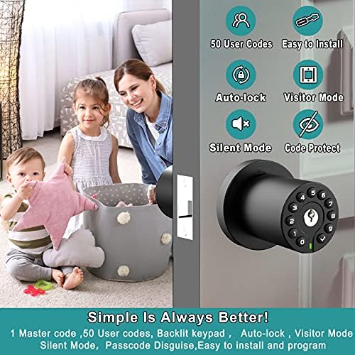 Secure Stylish Keyless Door Knob with 50 User Codes