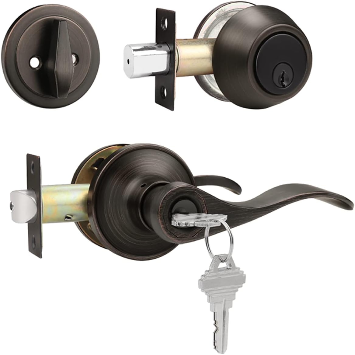 Secure Exterior Door Lock Set with Oil Rubbed Bronze Handle