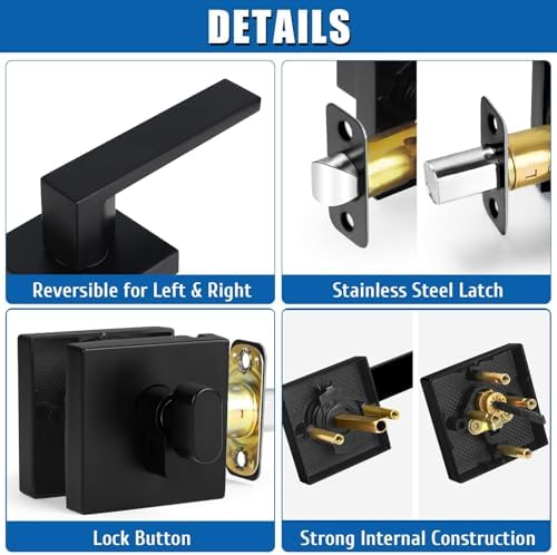 Sopoby Passage Door Handle Set Matte Black Single Cylinder Deadbolt Combo