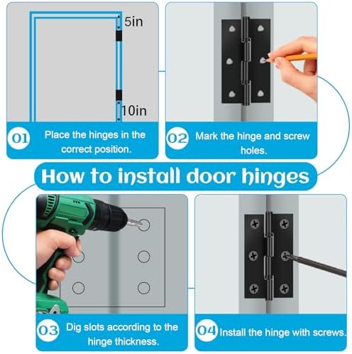 4 Pack Black Door Hinges with Matte Finish