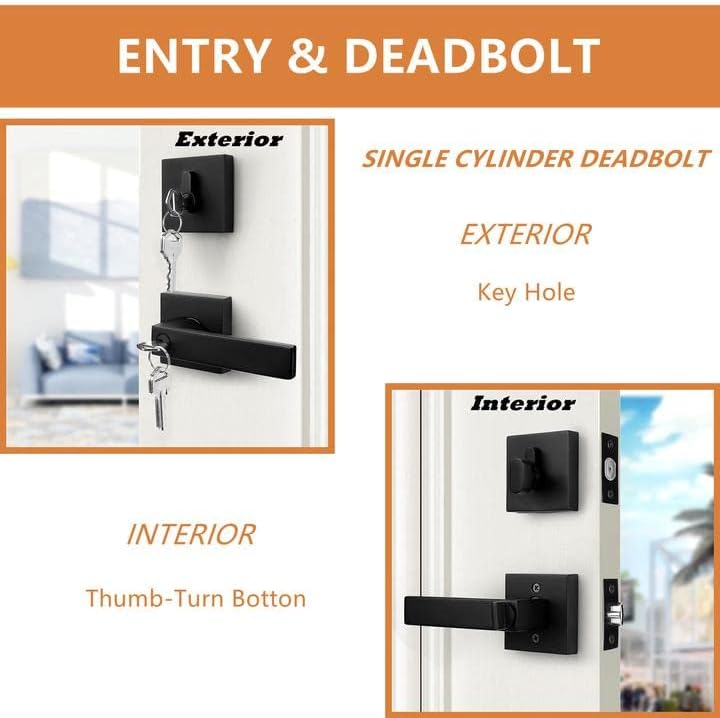Probrico Square Keyed Entry Levers and Single Cylinder Deadbolts Combo
