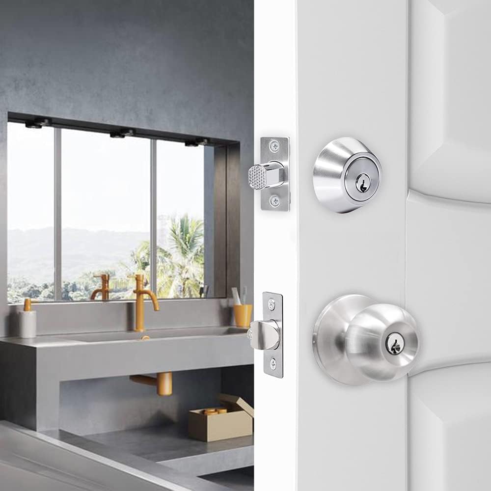 Double Keyed Deadbolt Lock PrivacyPassage Satin Stainless Steel Silver