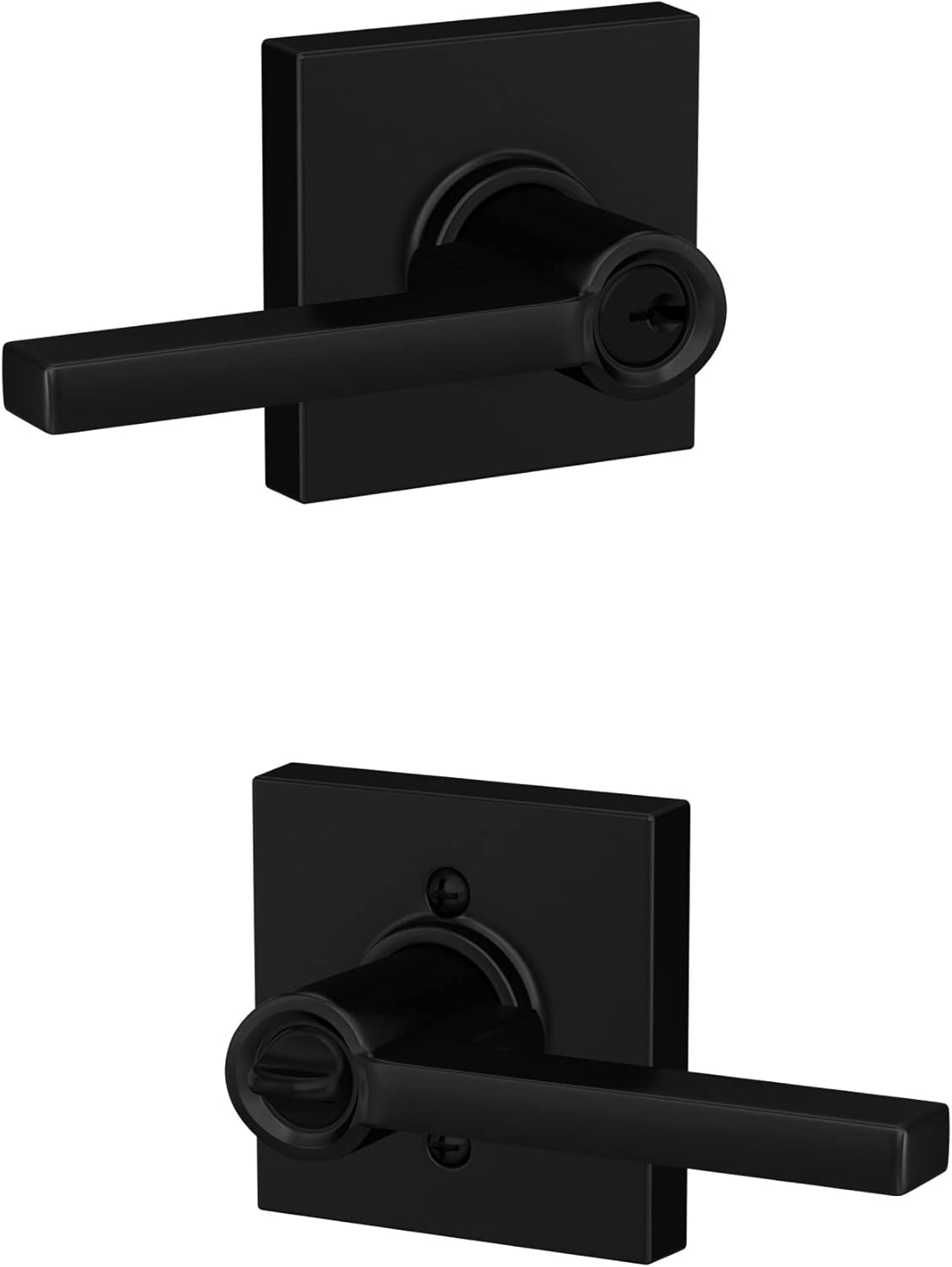 Schlag Door Lever with Collins Trim Matte Black