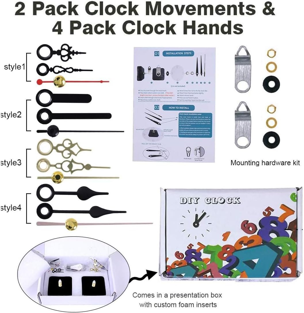 2-Pack Clock Movement Mechanism with 4 Short Clock Hands Kit