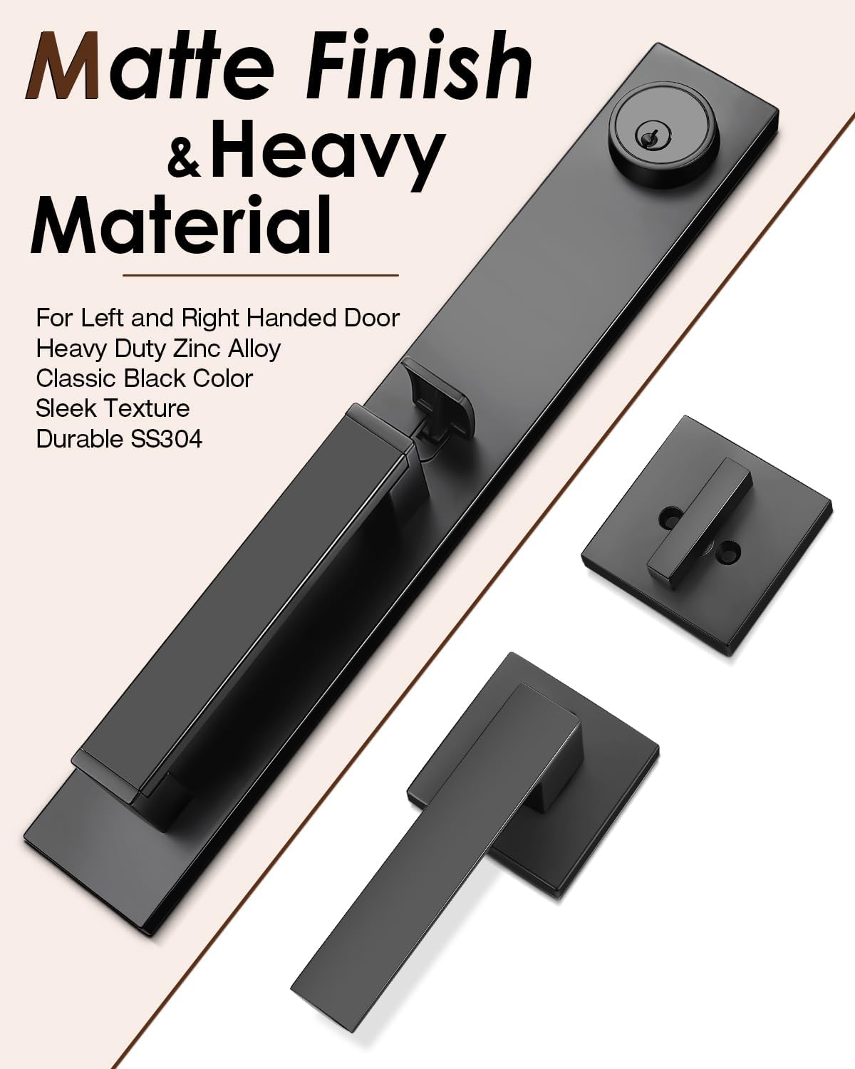 Modern Matte Black Front Door Handle Set with Deadbolt
