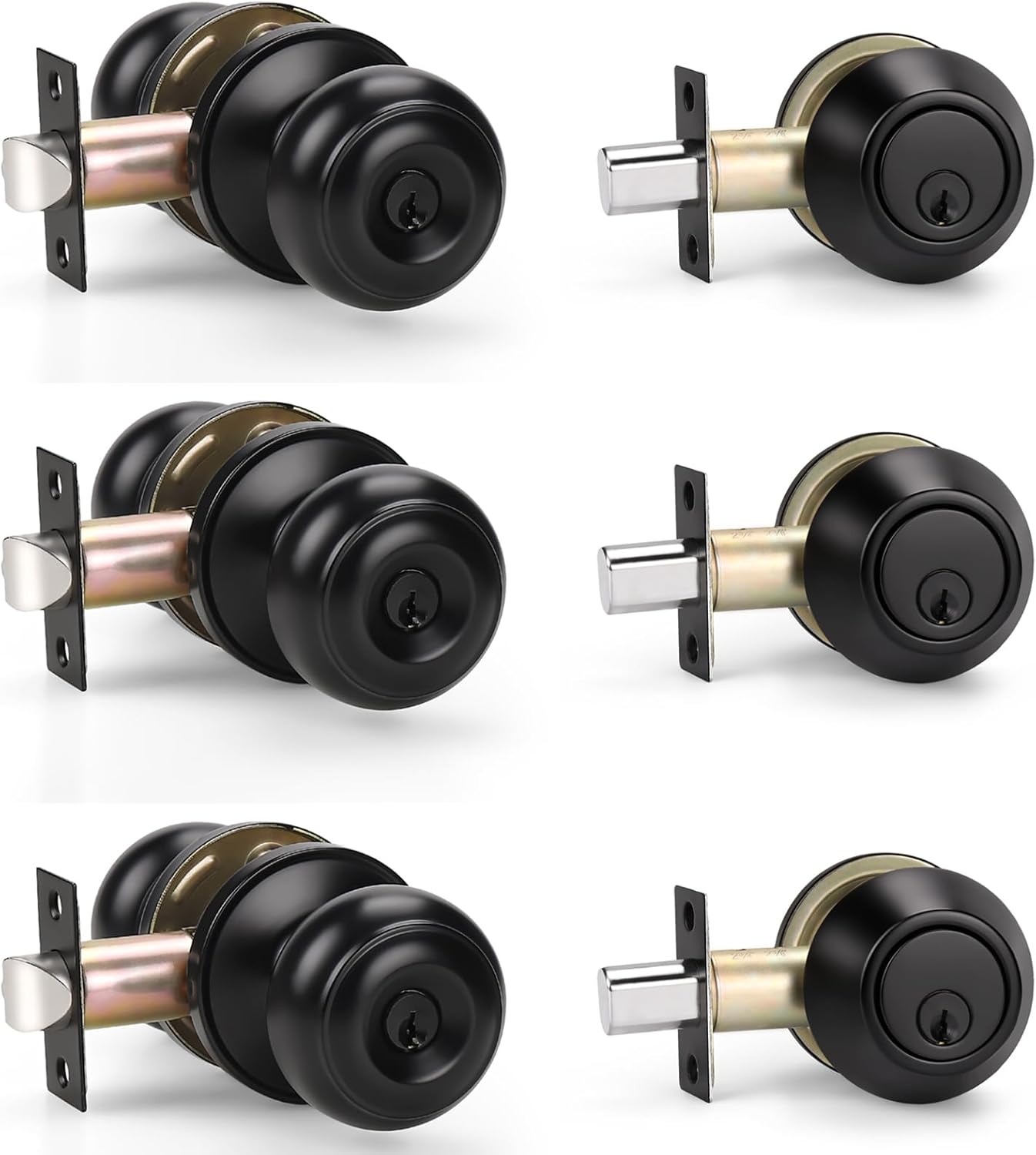 KNOBWELL 3-Piece Keyed Entry Door Knobs Deadbolt Combo Set Matte Black