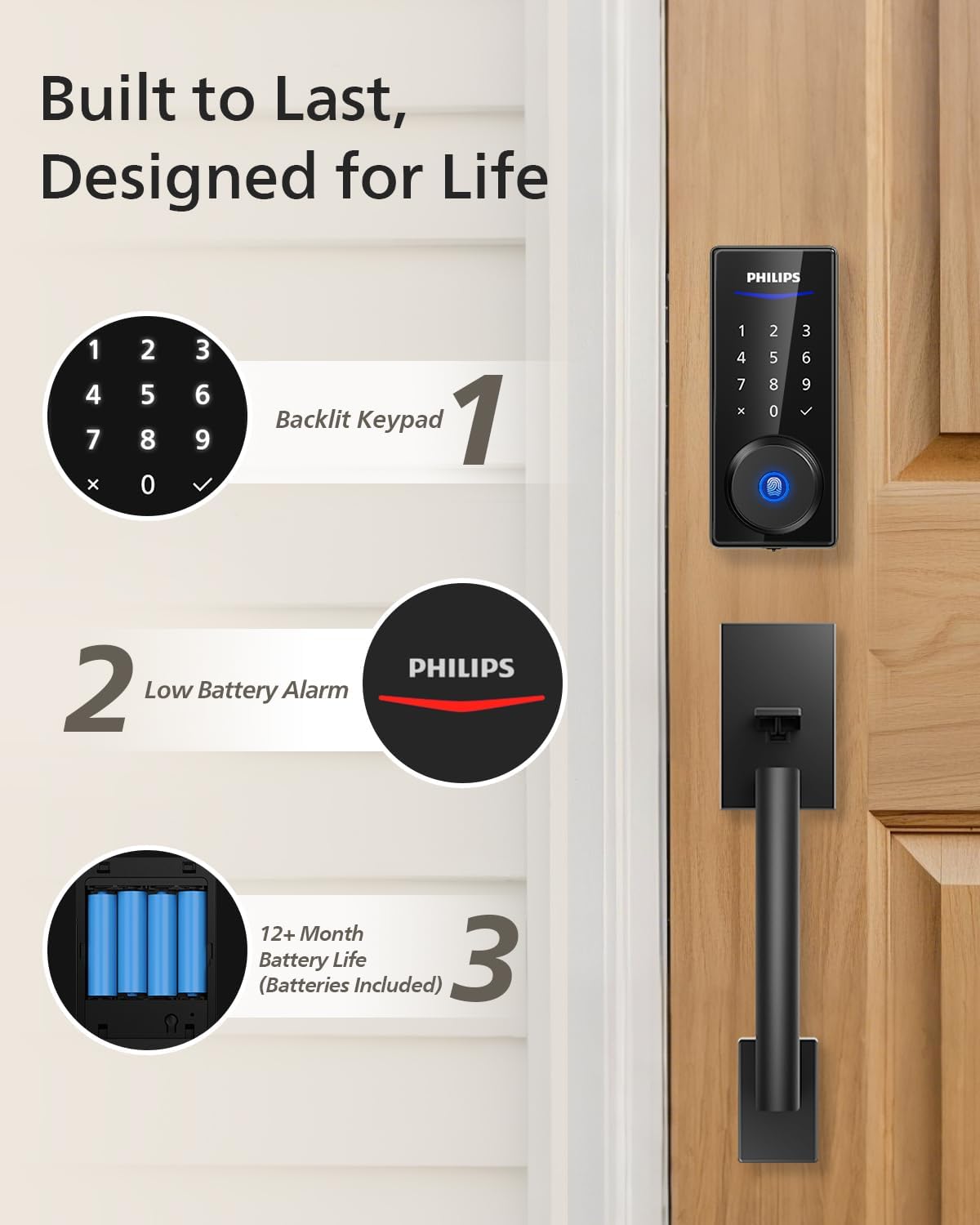 Philips Wi-Fi Smart Lock with Handle Keyless Entry Door Lock Set