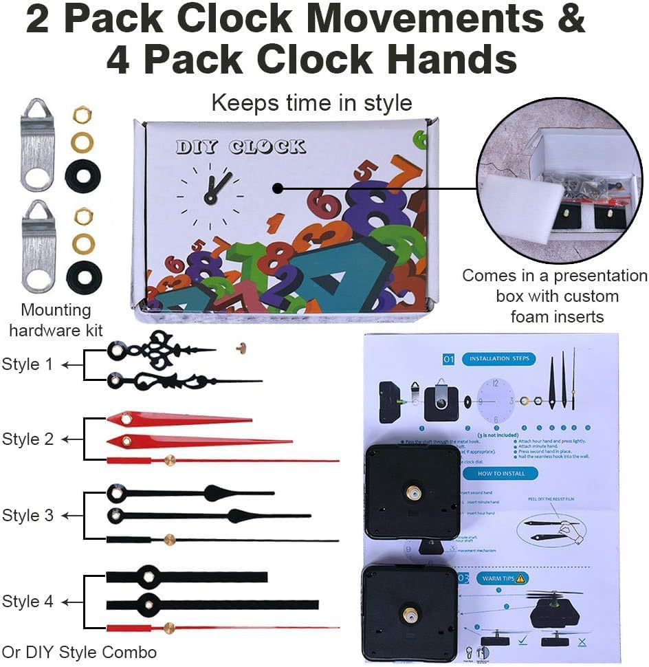 EMOON 2-Pack Wall Clock Mechanism Kit